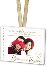 Lighthouse Christian Products metal mini picture frame Christmas ornament with gold foil blessing and ribbon hanger